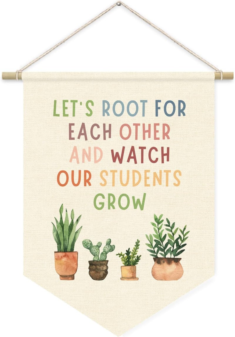 ETVISO Boho Classroom Decor, Positive Affirmations Green Wall Decor Canvas Banner, Greenery Plant Classroom Let's Root for Each Other and Watch Our Students Grow, Wall Hanging Pennant Flag Banner - Image 1
